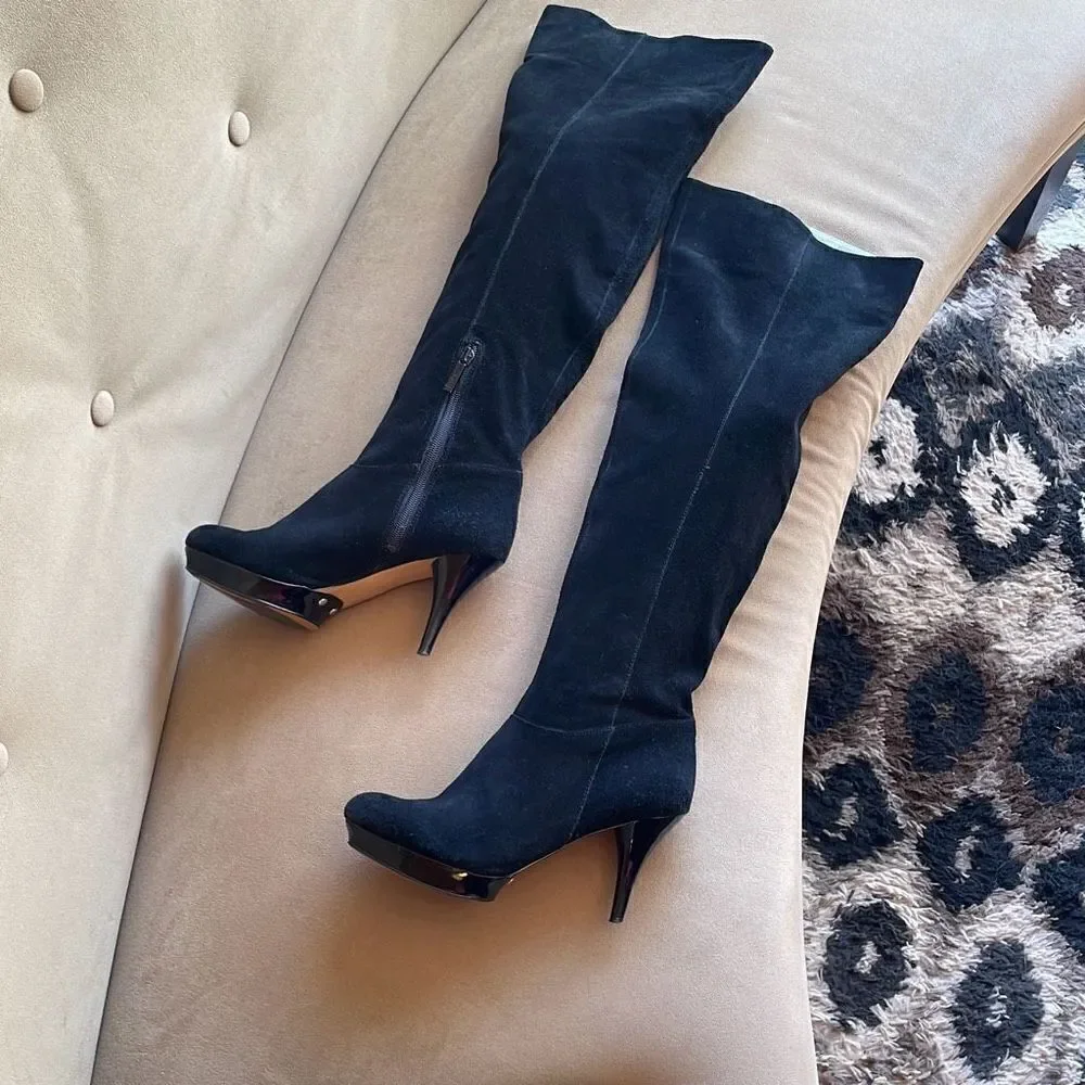Nine West Destry Black Suede Over The Knee OTK Boots 6.5